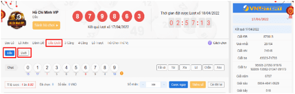Bảng mẫu đặt cược đầu đuôi - xổ số Hồ Chí Minh VIP