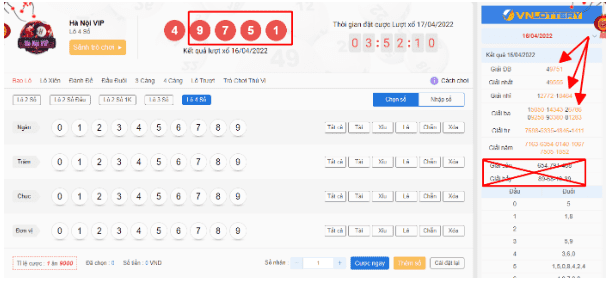 Bảng mẫu Lô 4 Số - xổ số Hà Nội VIP