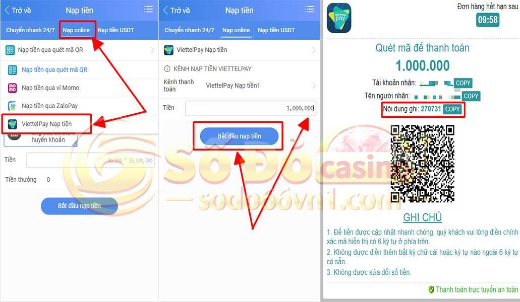 Hướng dẫn nạp tiền qua ViettelPay