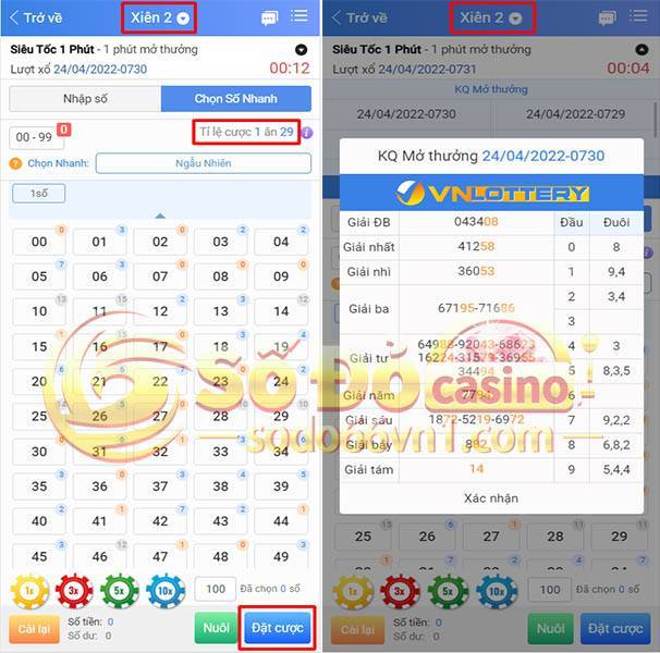 Lô xiên số xổ số siêu tốc nhà cái sodo66
