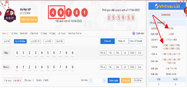 Bảng mẫu lô 2 số đầu - xổ số Hà Nội VIP