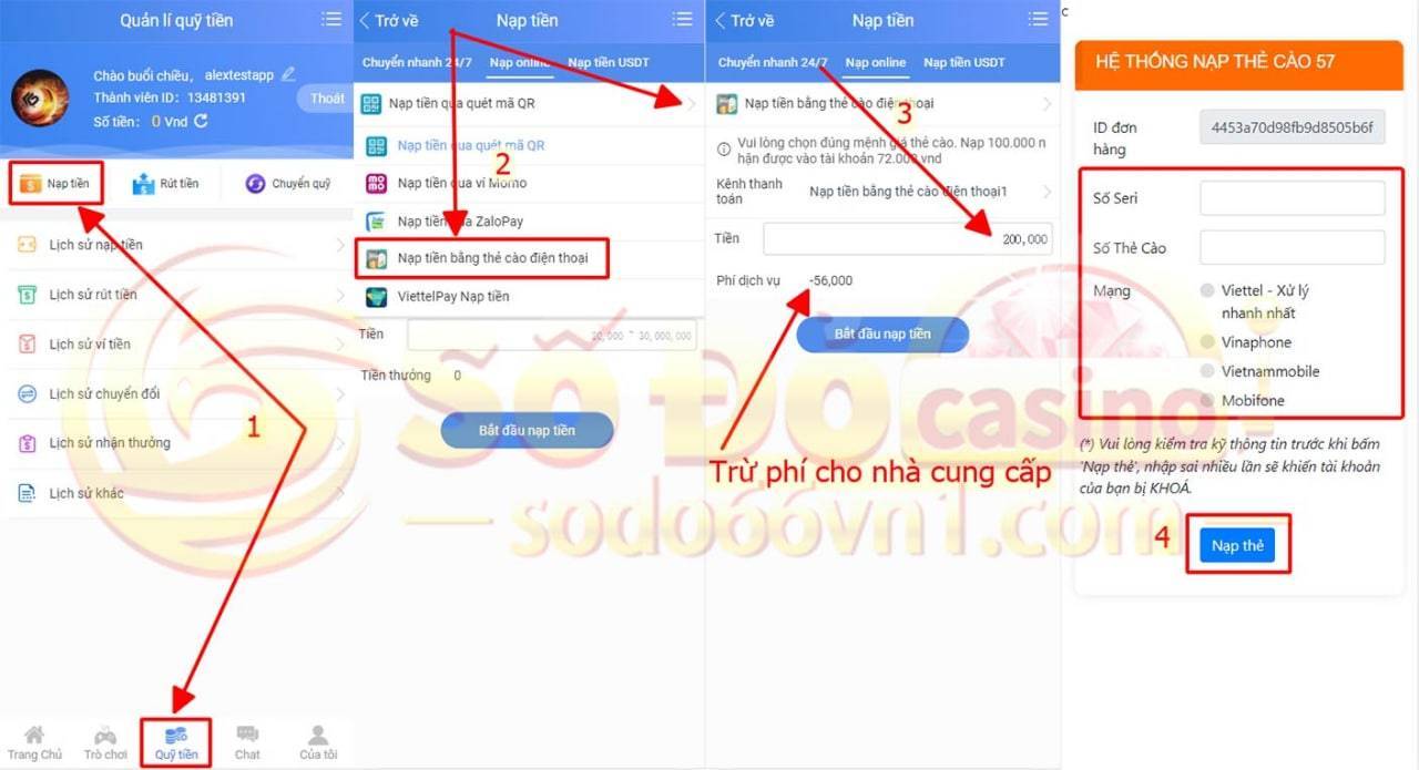 Các bước hướng dẫn nạp tiền qua thẻ cào điện thoại